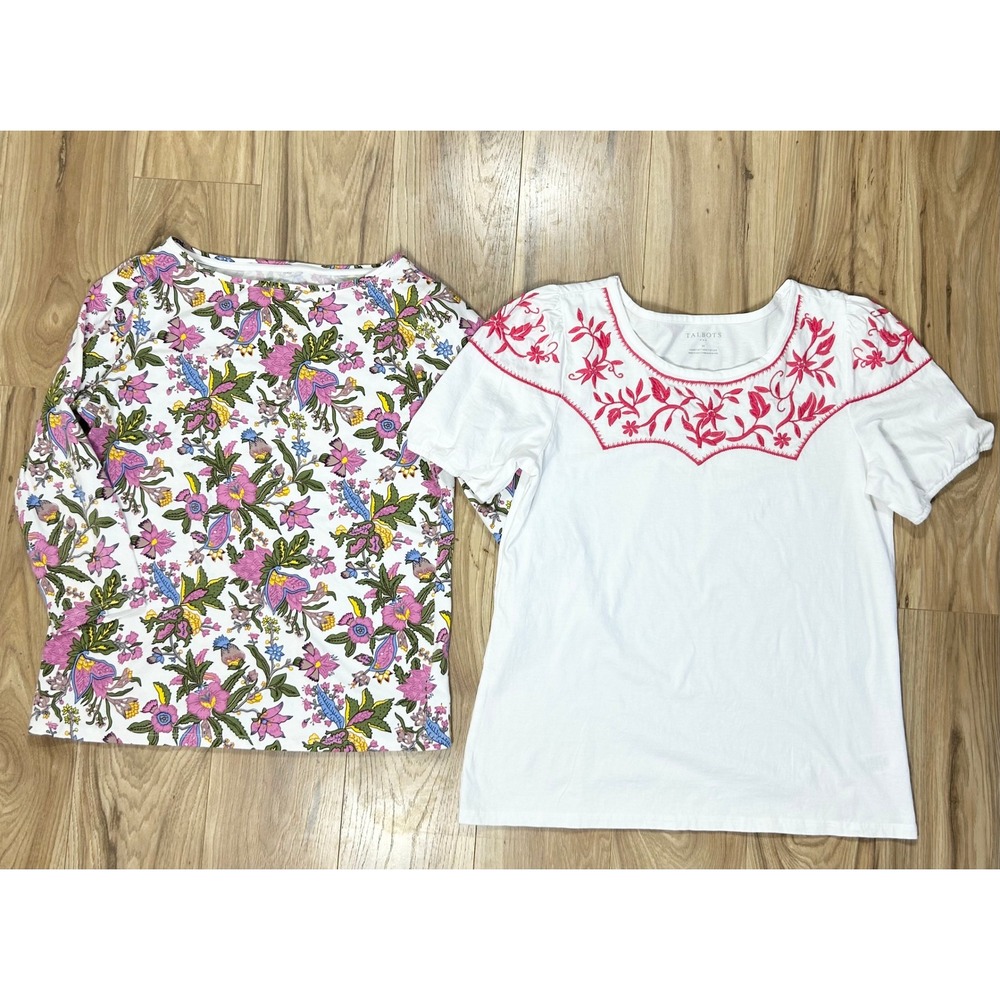 Talbots Women's‎ M Top Bundle Floral Boatneck & Pink Embroidered Casual Comfy